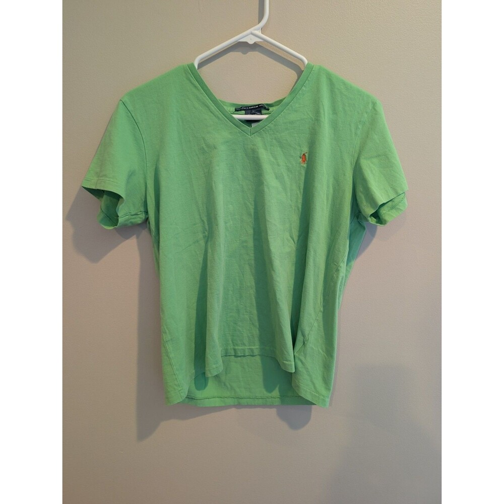 LOT OF 2 Ralph Lauren Sport Large Womens Green ORANGE Cotton VNeck Crop T Shirt